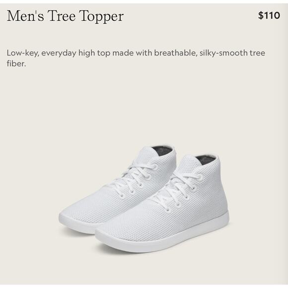 NIB! Allbirds Men's Tree Topper High Top Sustainable Sneaker in Chalk - Size 7 - Picture 8 of 10